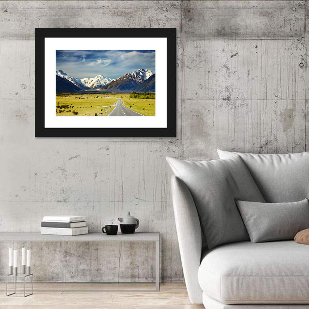 Road to Aoraki Mount Cook Wall Art in a room, landscape