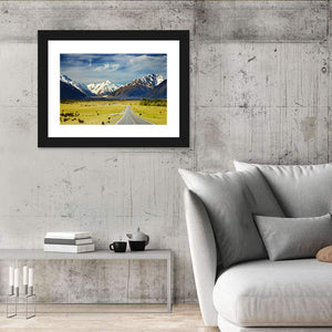 Road & Snowy Mountains In New Zealand Wall Art