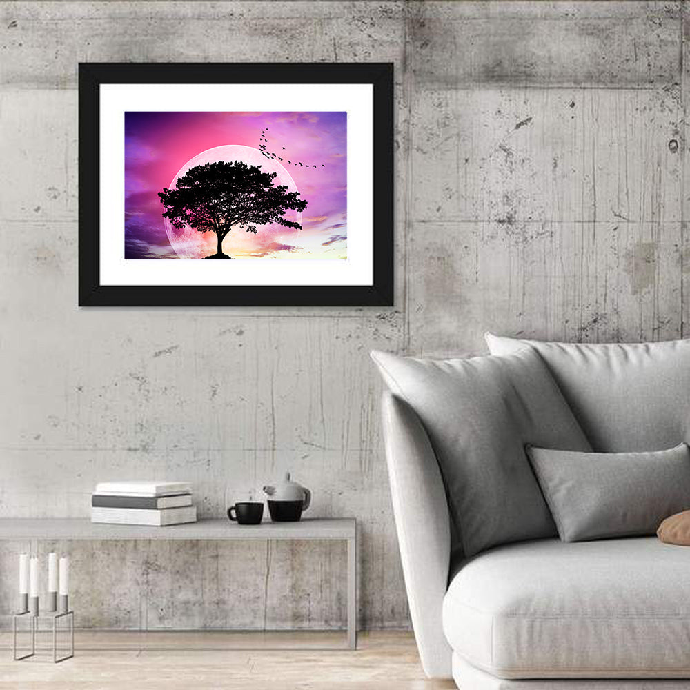 Tree Beneath Twilight Moon Wall Art