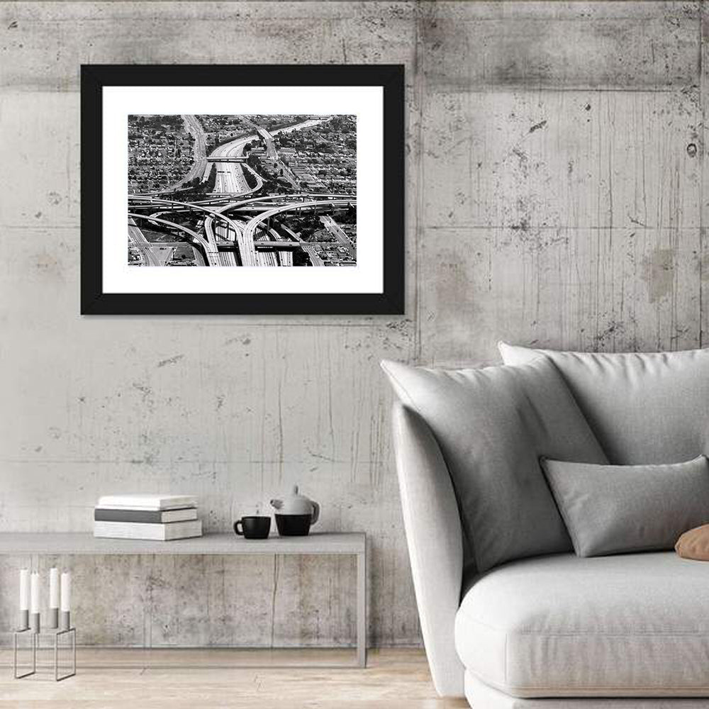 Monochrome La Airport Interchange Wall Art in a room, landscape