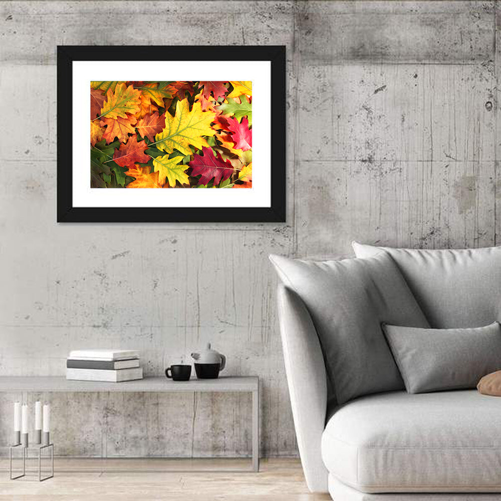 Painterly Autumn Oak Leaves Wall Art in a room, landscape