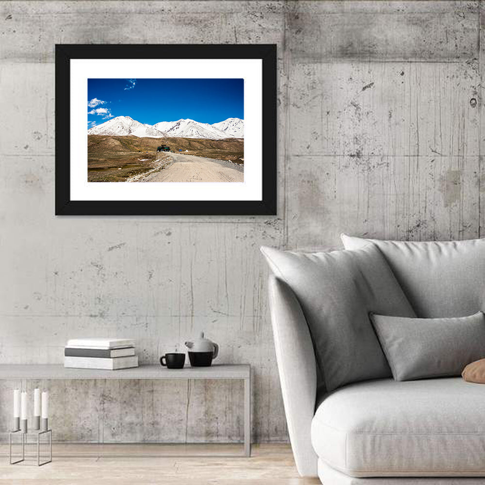 Karakoram Snow Peaks with Road Wall Art in a room, landscape