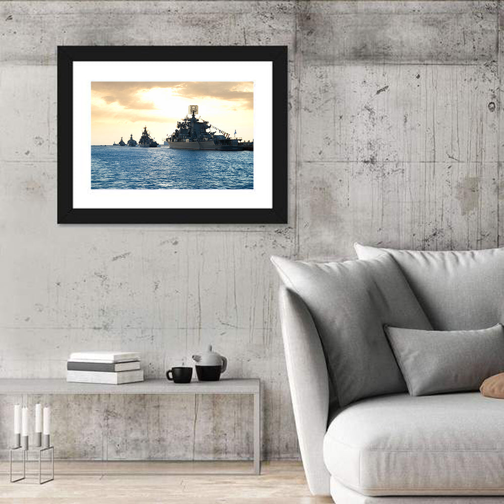 Naval Fleet at Golden Sunset Wall Art