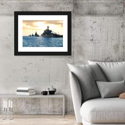 Naval Fleet at Golden Sunset Wall Art