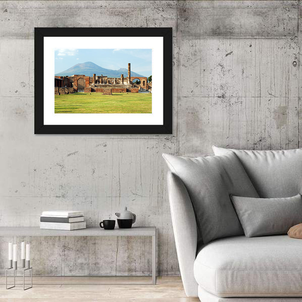 Pompeii Ruins with Mount Vesuvius Wall Art in a room, landscape