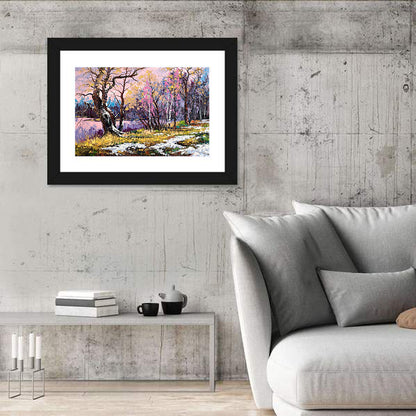 Autumn Lake with Pink Reflection Wall Art