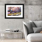 Autumn Lakeshore with Pink Foliage Wall Art