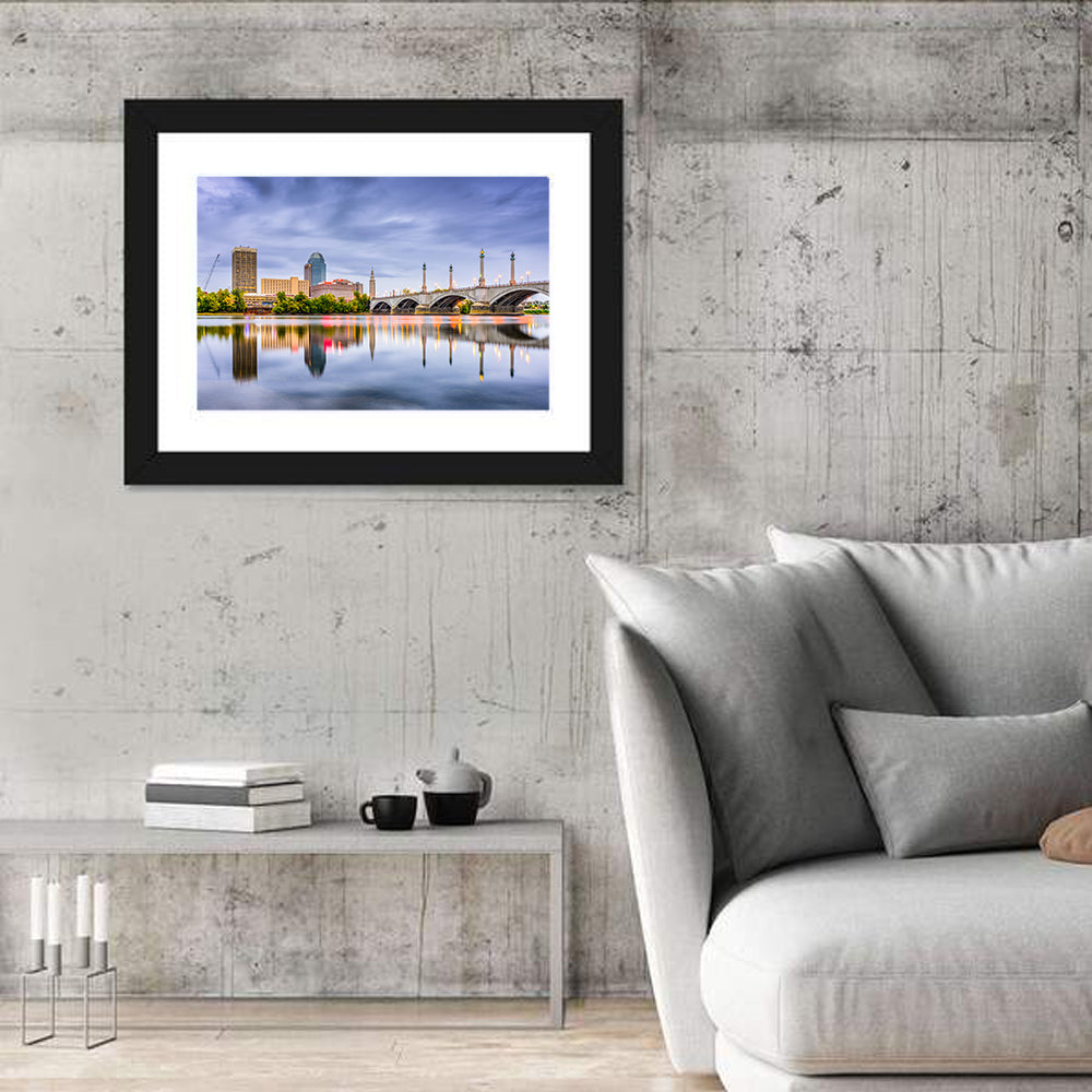 Springfield Skyline with Memorial Bridge Wall Art in a room, landscape