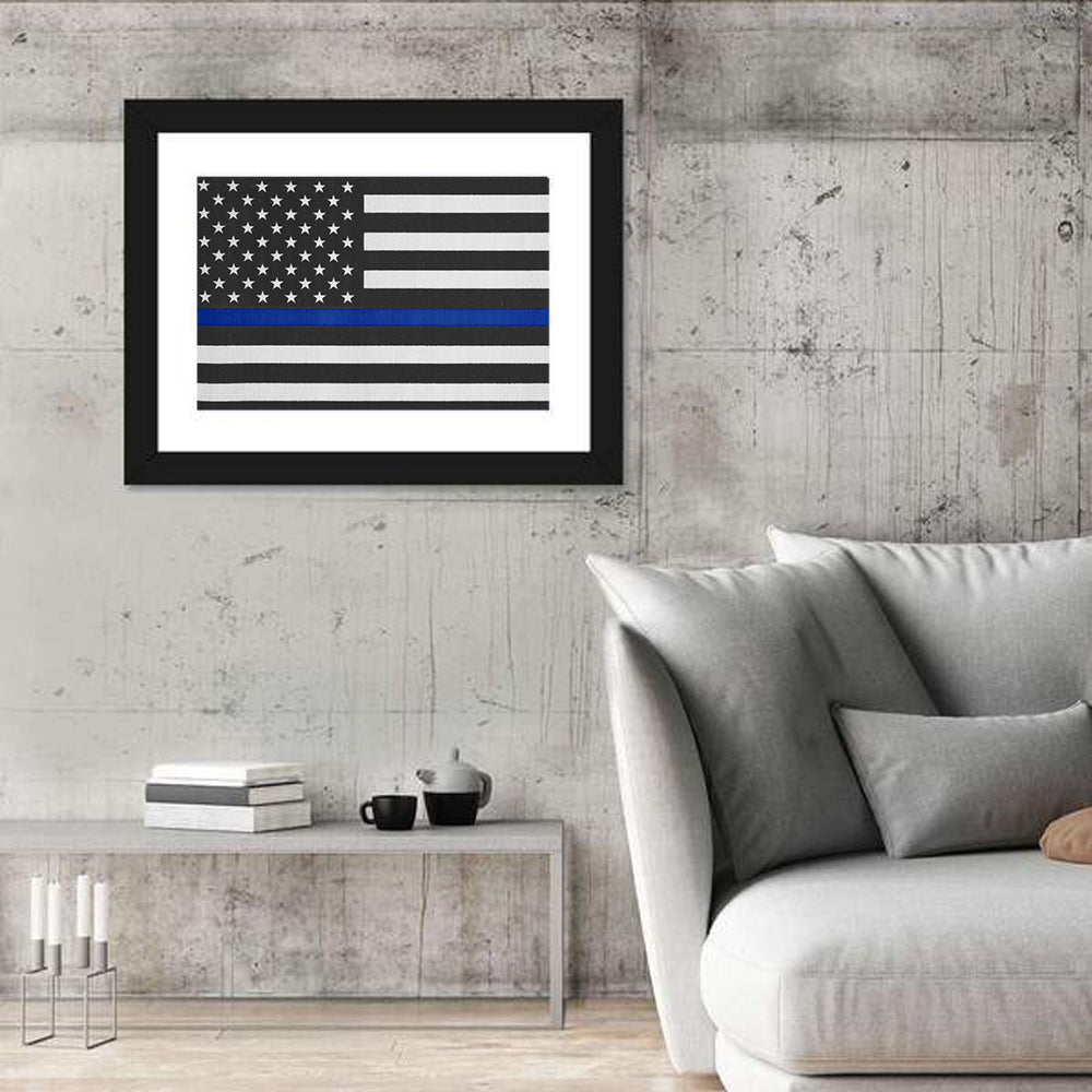Monochrome American Flag with Blue Stripe Wall Art