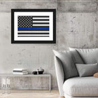 Monochrome American Flag with Blue Stripe Wall Art
