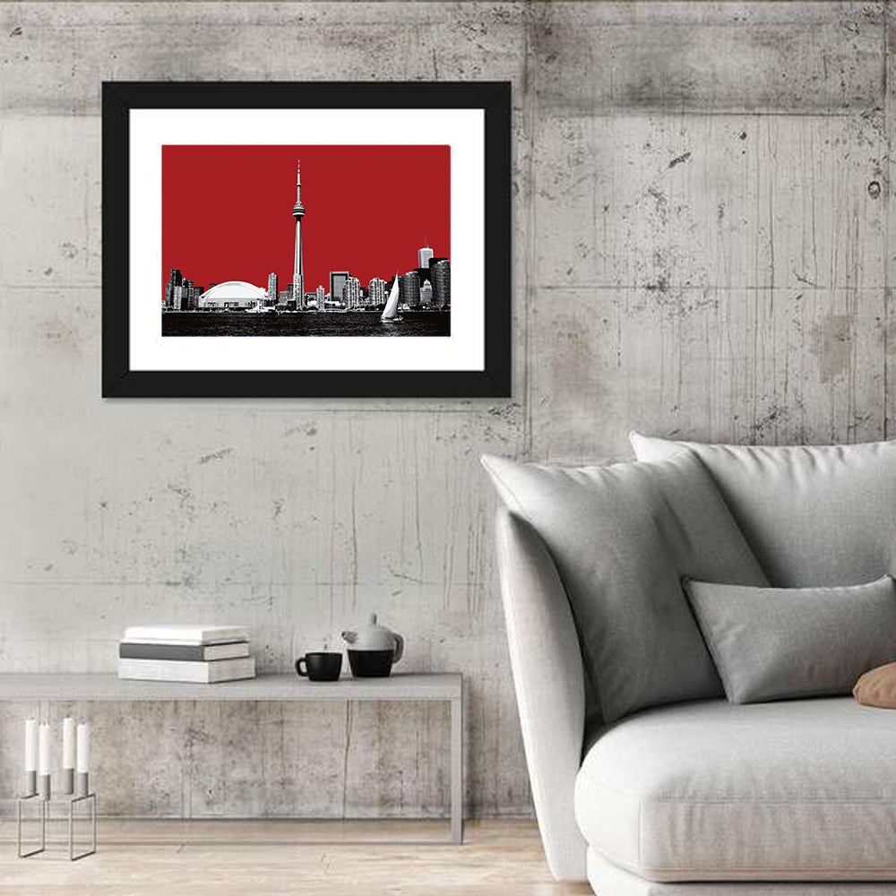 Toronto Cn Tower Silhouette Wall Art in a room, landscape
