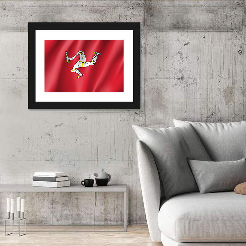 Isle of Man Flag Emblem Wall Art in a room, landscape