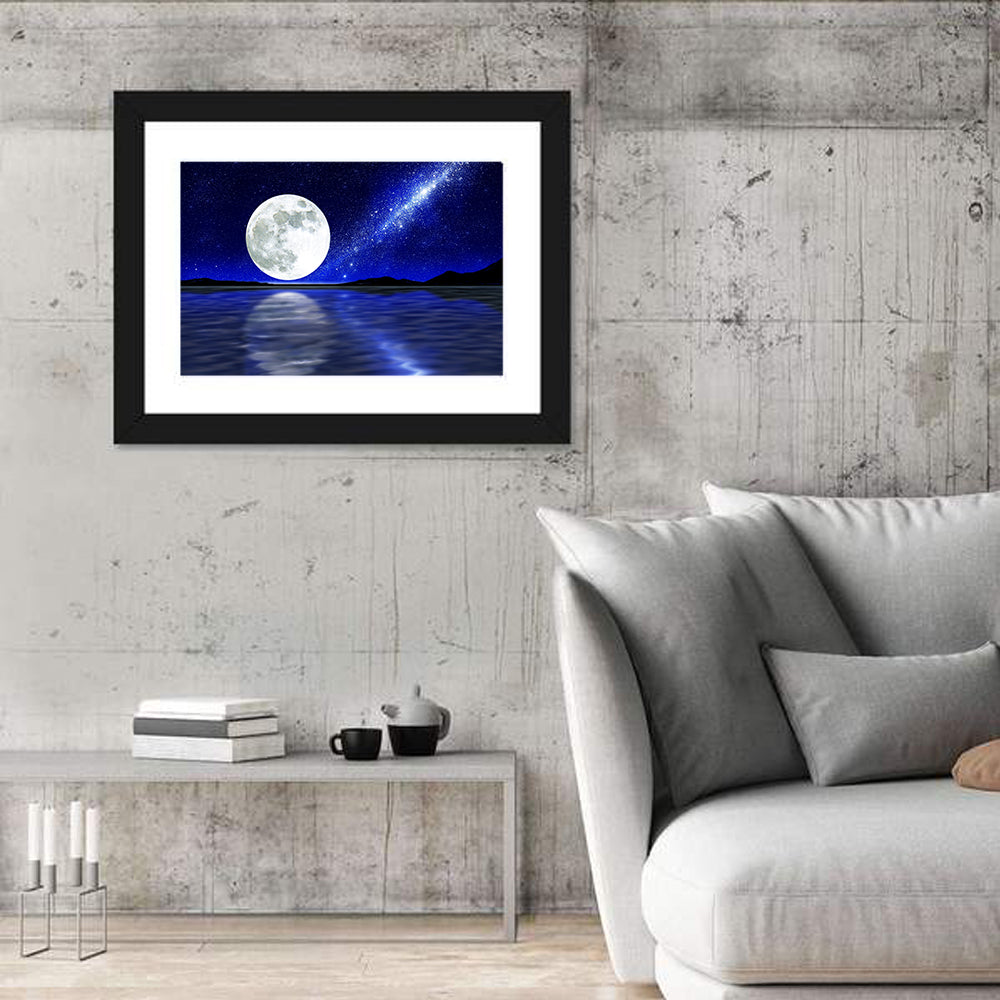 Moon and Milky Way Over Lake Wall Art