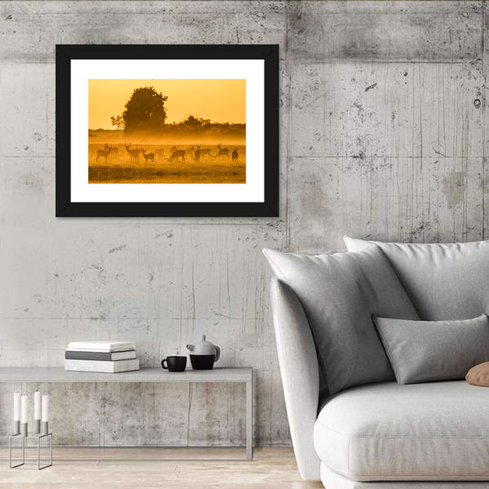 Antelope Herd at Golden Hour Wall Art in a room, landscape