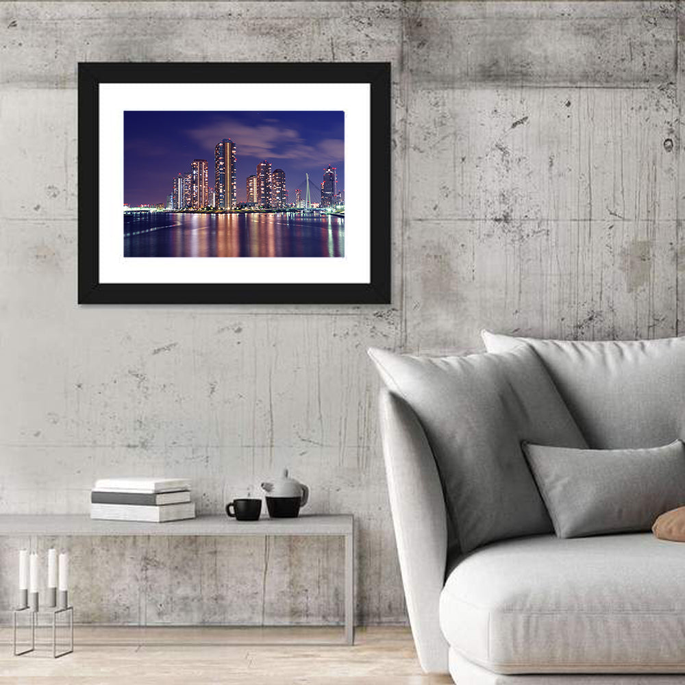 Tokyo Night Skyline Wall Art in a room, landscape