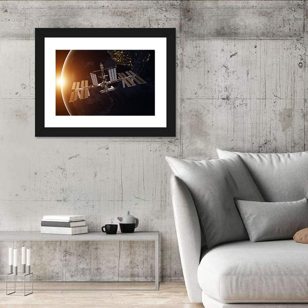 International Space Station at Sunrise Wall Art in a room, landscape