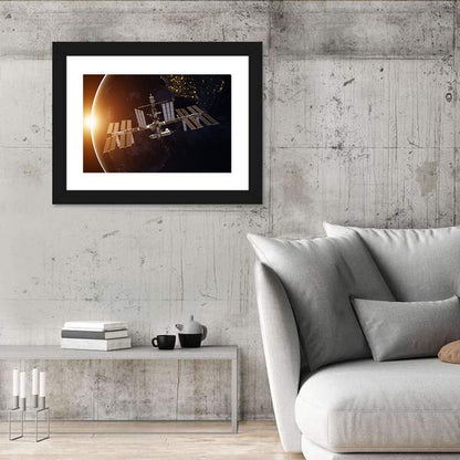 Space Station Over Planet Earth Wall Art