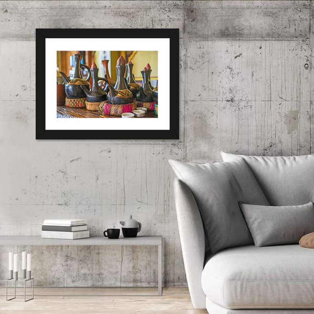 Clay Pots on African Cafe Counter Wall Art