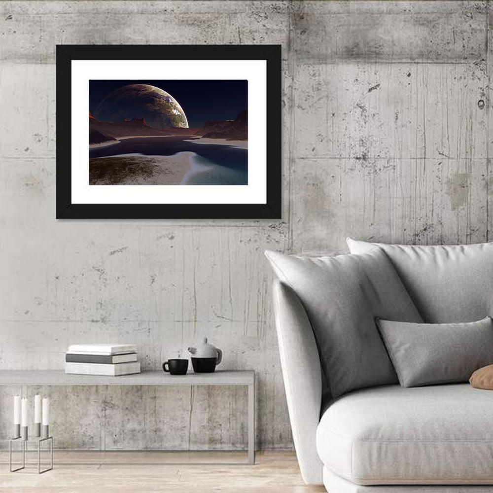Alien Moonrise Over Lake Wall Art