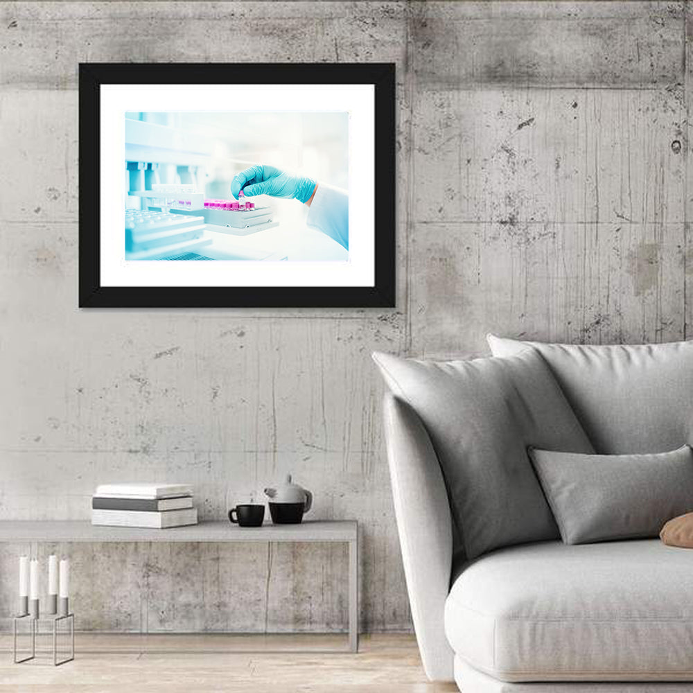 Gloved Hand Placing Vial in Laboratory Wall Art
