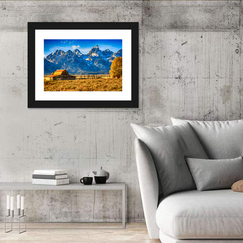 Moulton Barn Sunrise, Grand Tetons Wall Art in a room, landscape