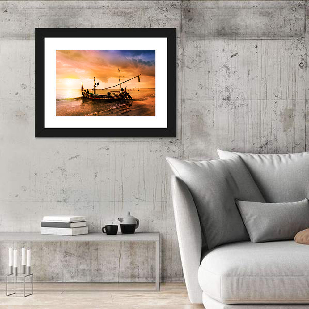Fishing Boat on Bali Beach Wall Art in a room, landscape