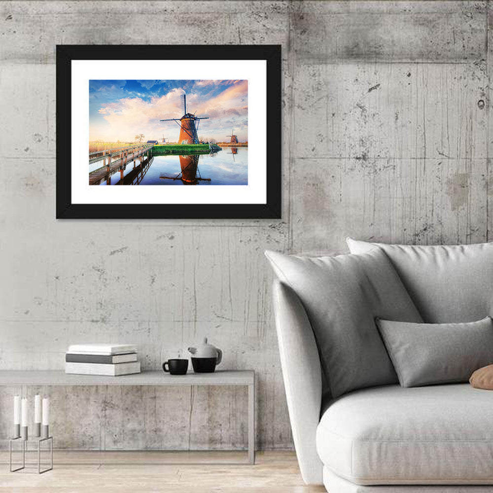Kinderdijk Windmills at Golden Hour Wall Art