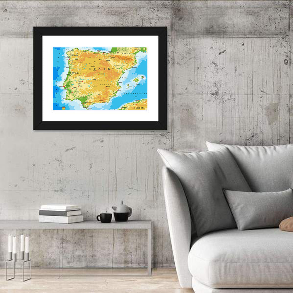 Iberian Peninsula Physical Map Wall Art