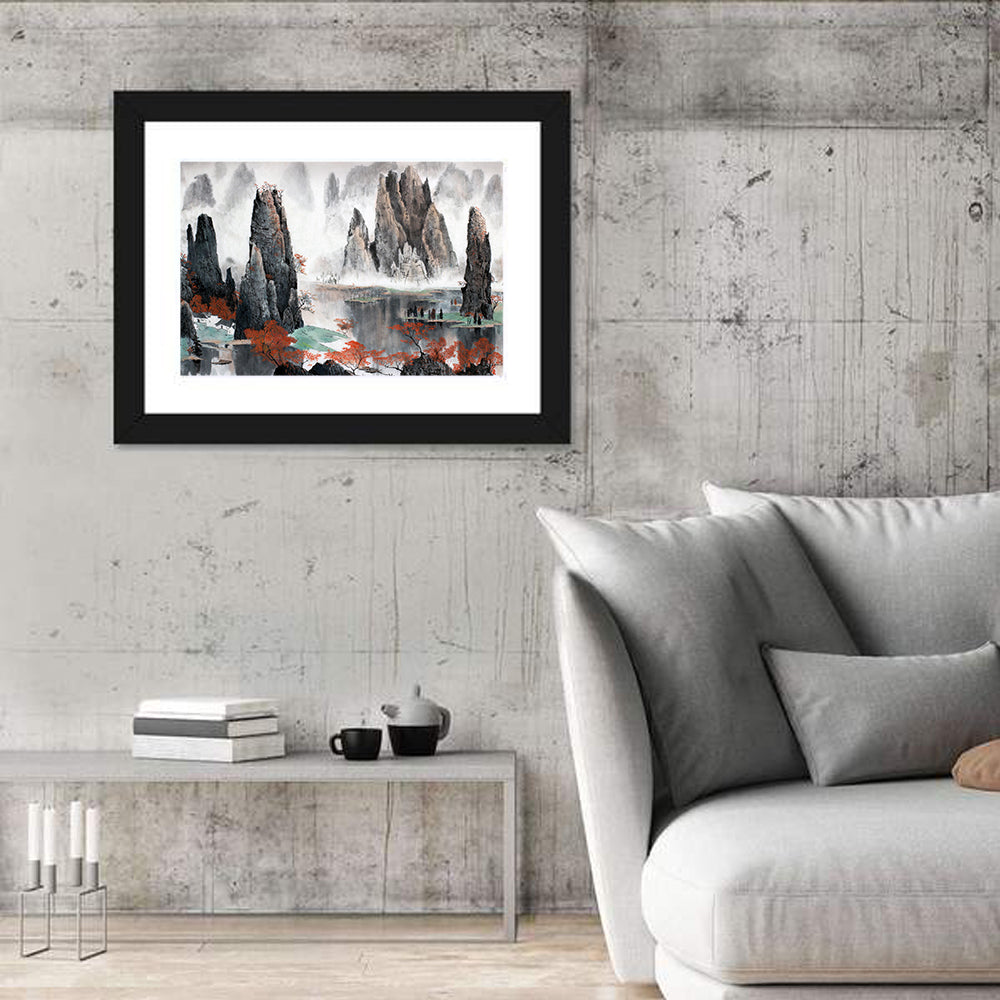 Autumn Mist Over Mountain Lake Wall Art