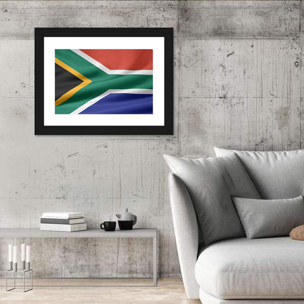 Waving South African Flag Wall Art in a room, landscape