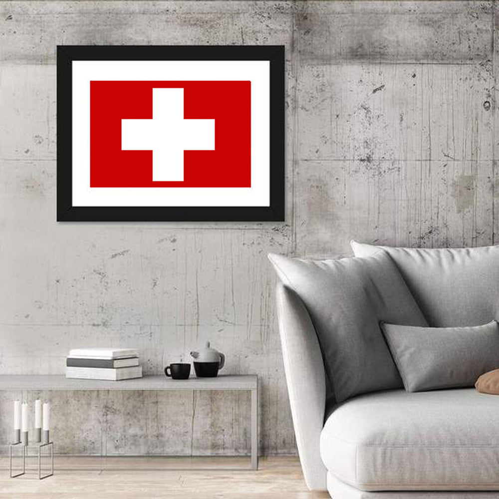 Swiss Flag Wall Art in a room, landscape