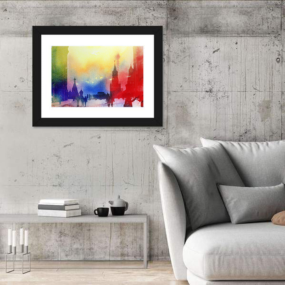 Colorful Moscow Kremlin at Dusk Wall Art in a room, landscape