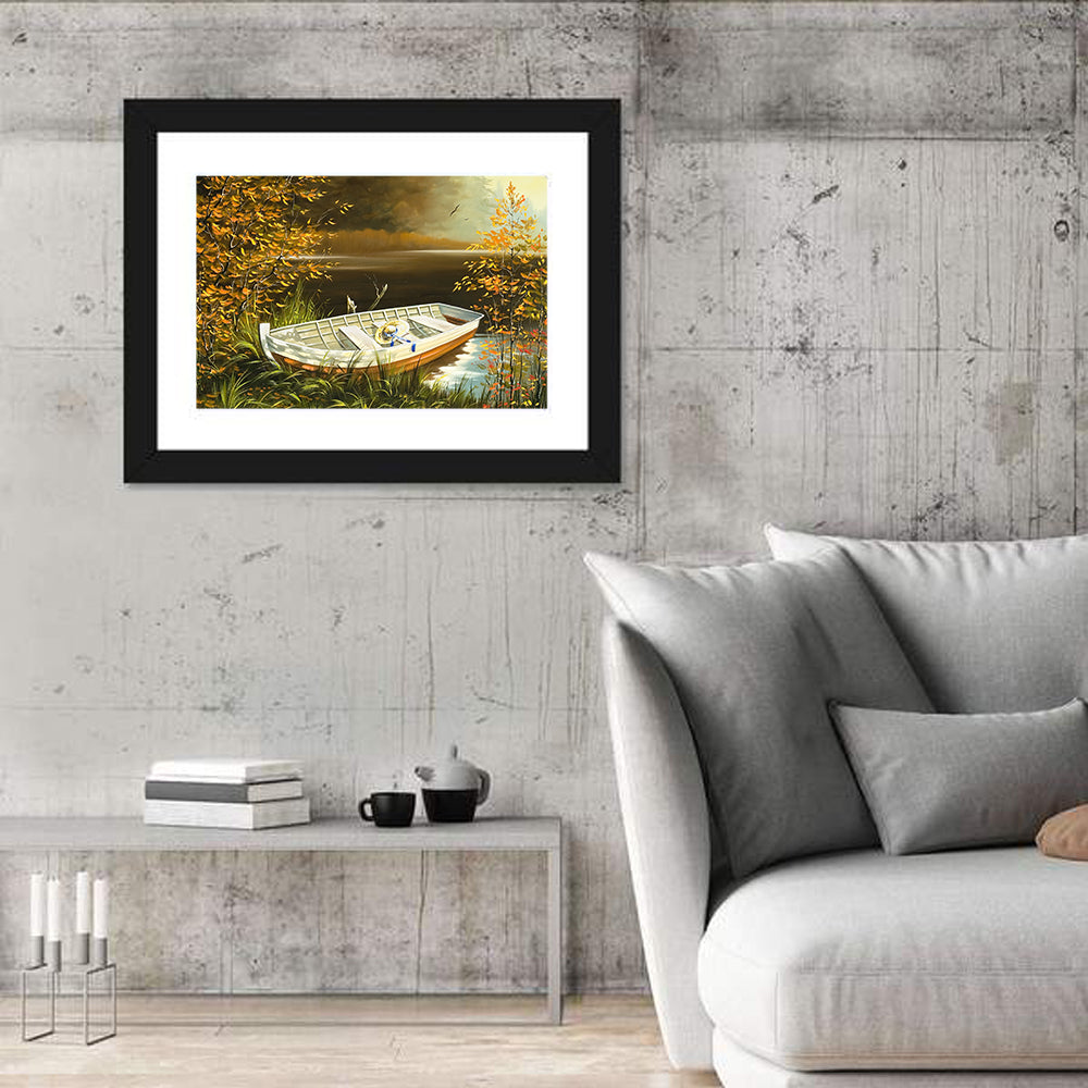 Wooden Boat with Straw Hat Wall Art