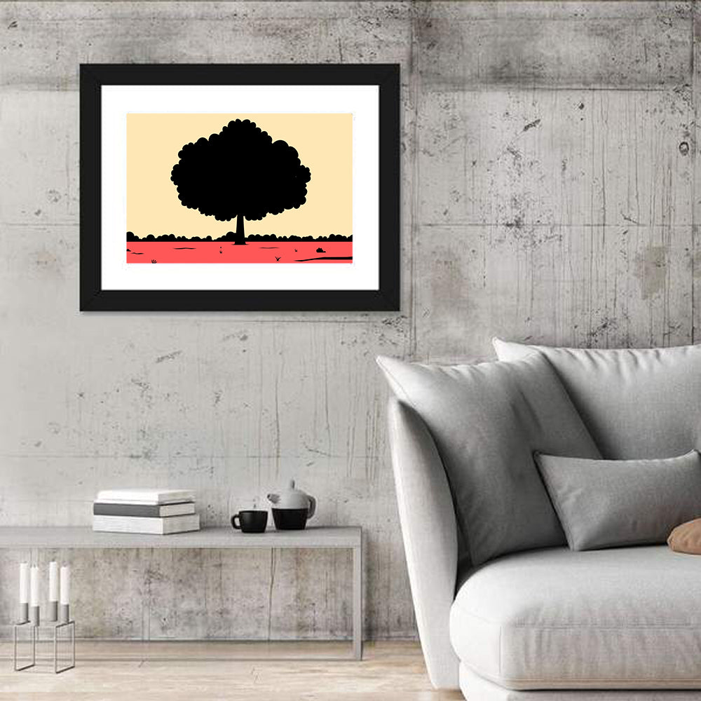 Red Horizon Tree Silhouette Wall Art