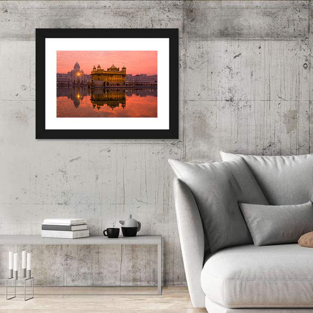 Golden Temple at Sunset, Amritsar Wall Art in a room, landscape