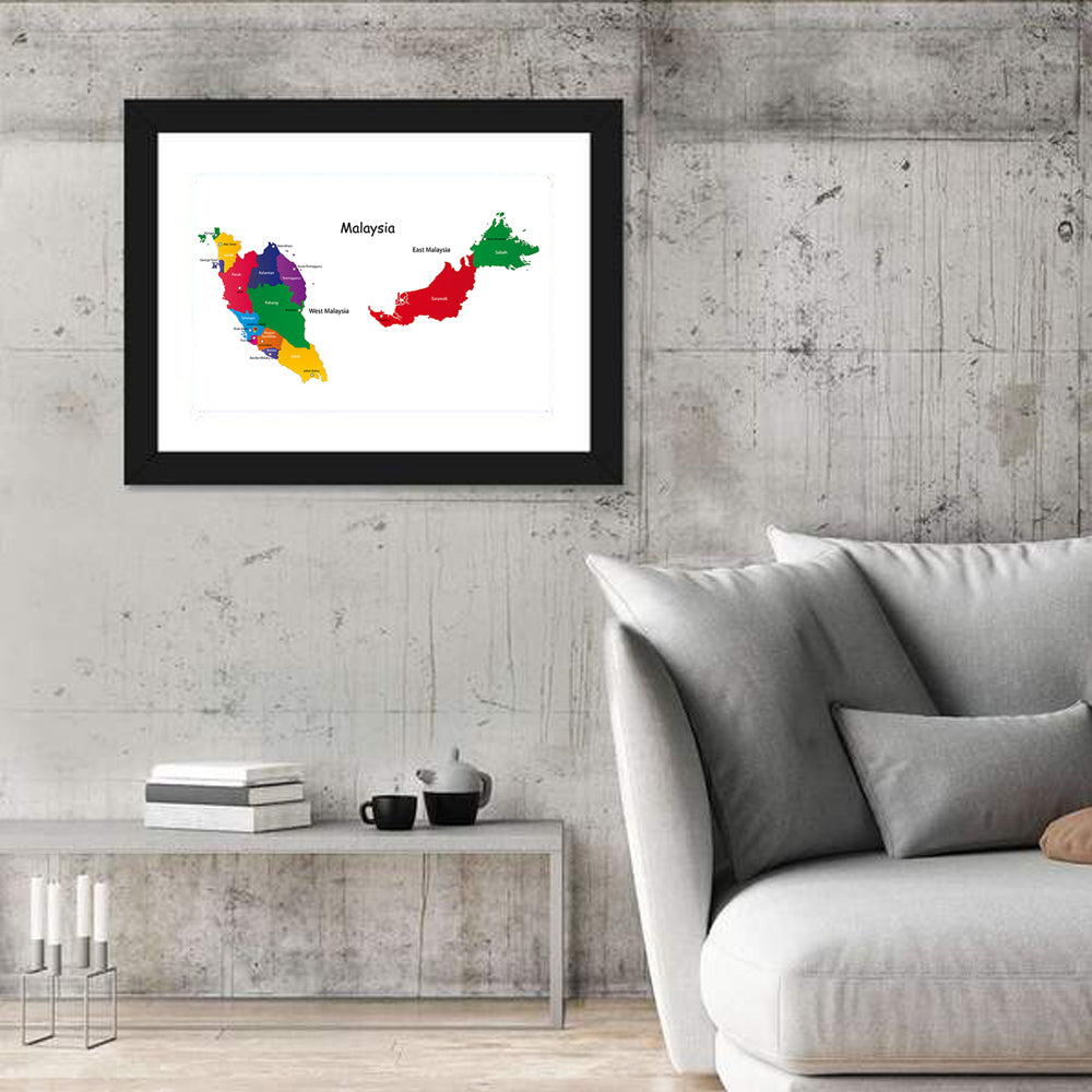 Two-part Malaysia Map Wall Art in a room, landscape