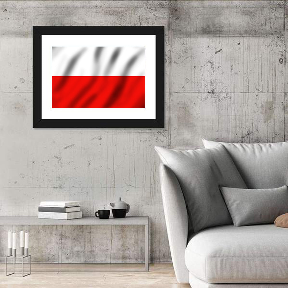 Waving Flag of Poland Wall Art in a room, landscape