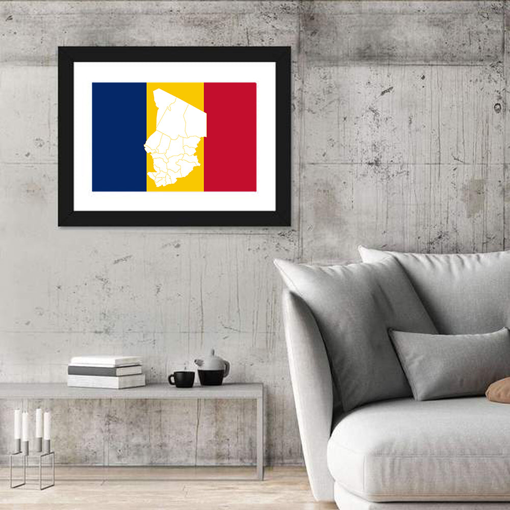 Chad Map with Tricolor Flag Wall Art