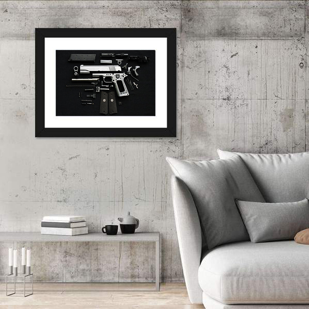Exploded Pistol Study Wall Art in a room, landscape