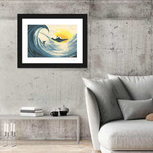 Tropical Island Wave Surfer Sunset Wall Art