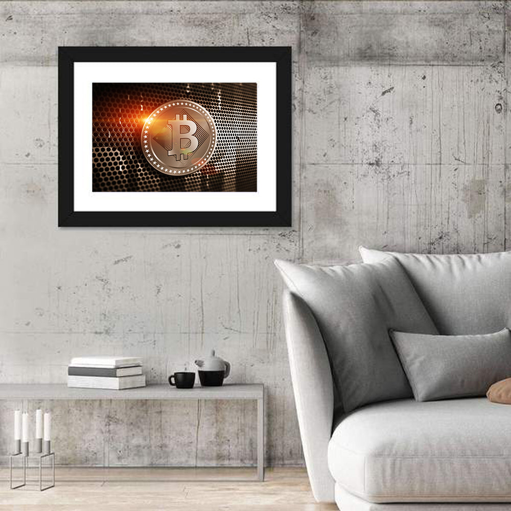 Golden Bitcoin Closeup Wall Art