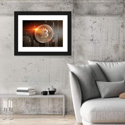 Golden Bitcoin Closeup Wall Art