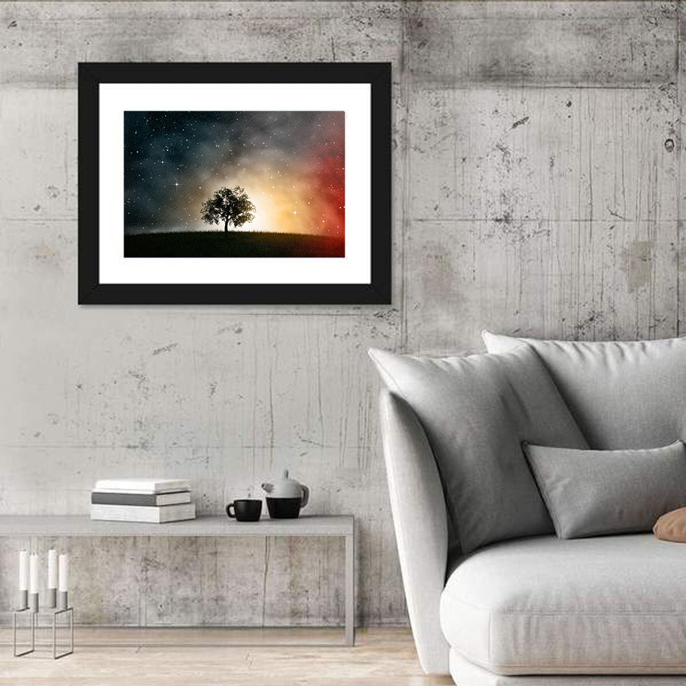 Tree Under Starry Sky Wall Art in a room, landscape