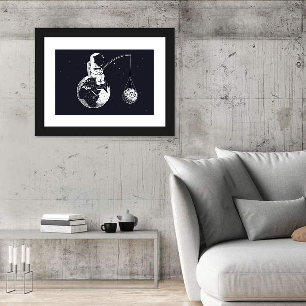Little Astronaut Fishing the Moon Wall Art