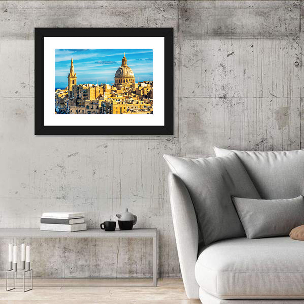 Valletta Skyline with Dome and Spire Wall Art in a room, landscape