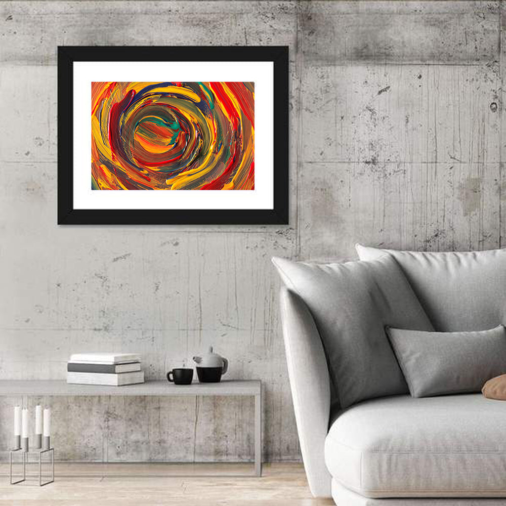 Vibrant Spiral Vortex Abstract Wall Art in a room, landscape