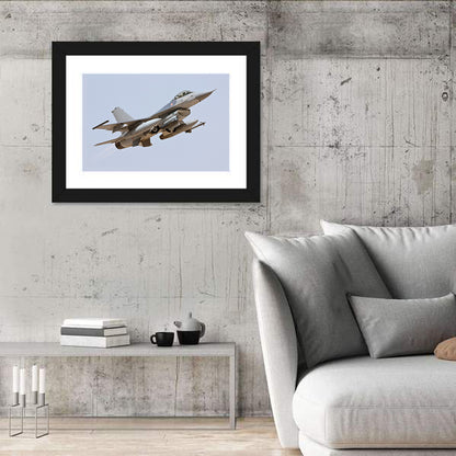 F-16 Fighter Jet Banking Over Sky Wall Art