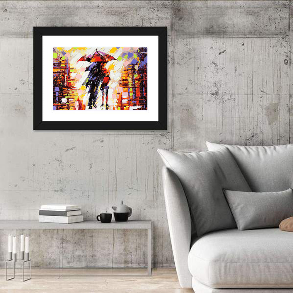 Couple Under Red Umbrella Wall Art