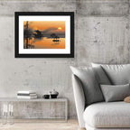 Sunset Over Asian Lake Illustration Wall Art