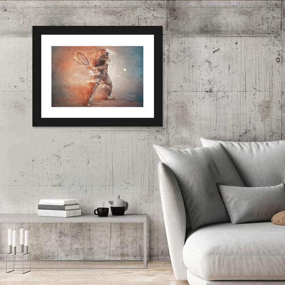 Tennis Player in Motion Wall Art in a room, landscape